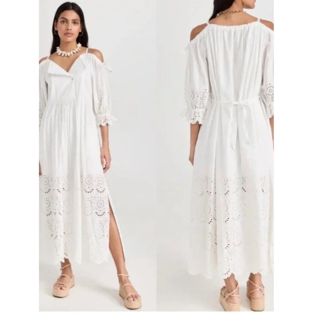 ULLA JOHNSON Narcisa White midi broderie anglaise cotton eyelet maxi dress sz 8